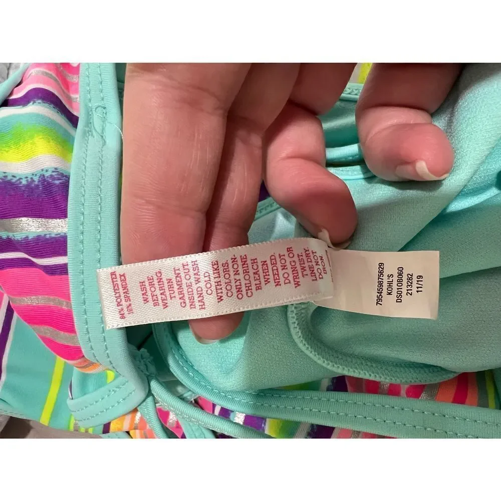 Girls One Piece Swimsuit Shiny Stripes Back Cross-Straps‎